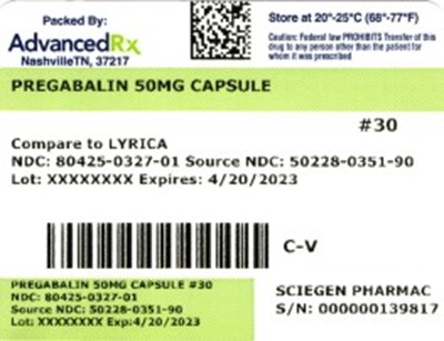 Pregabalin 50mg 80425-0327-01.jpg label 1 - Pregabalin 50mg 80425 0327 01